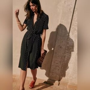 EUC Sezane Adele Midi Dress in Black and White Polka Dots Size 44 (US Size 12)